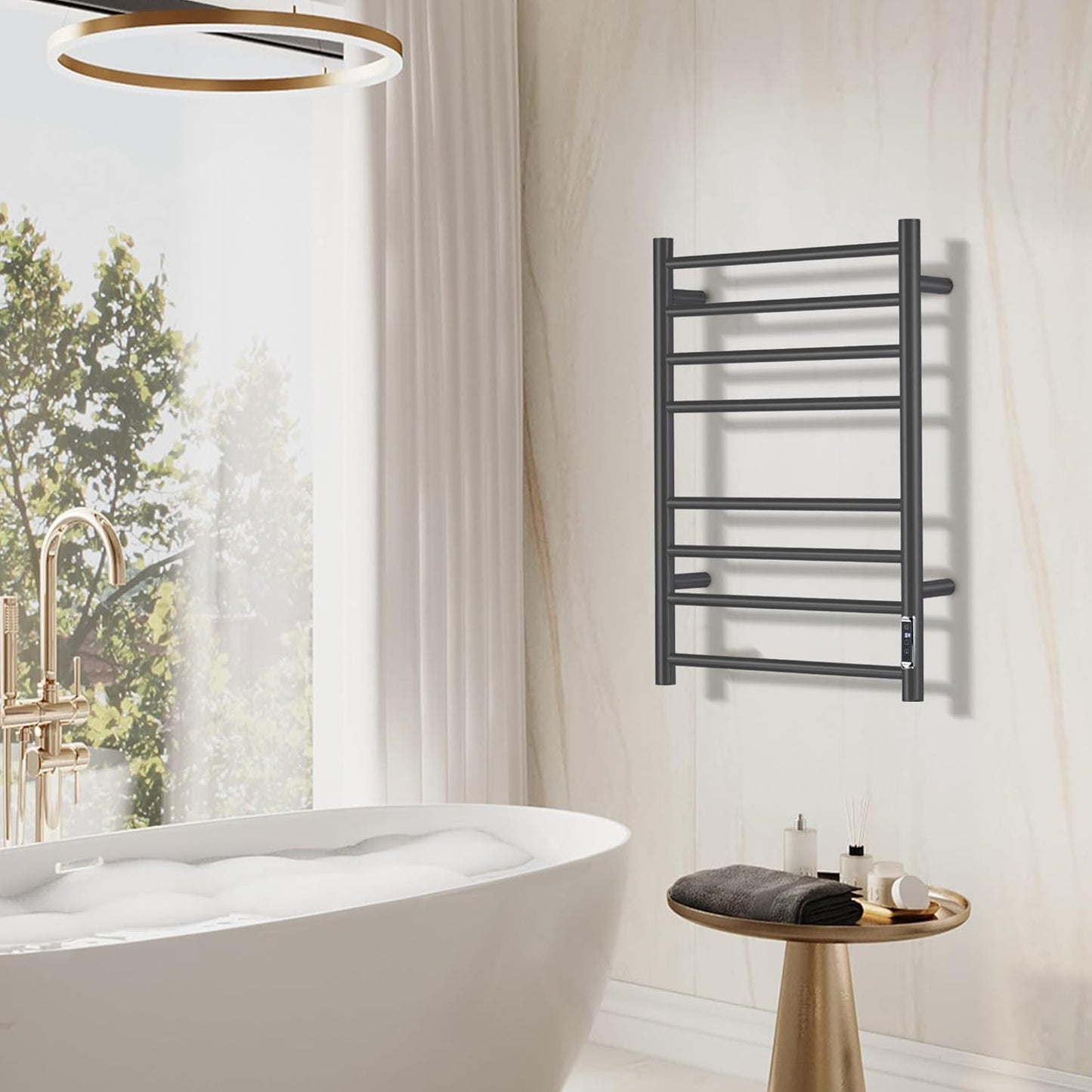 Towel Warmer Bathroom Wall Mounted Drying Rack Plug-in Electric Heated Towel Rack Stainless Steel Black with Timer & Temperature Control 8 Bar 8 Bar Black With Timer 8 Bar Etw44-2