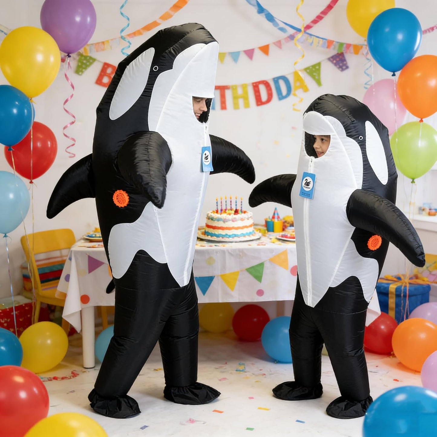 Inflatable Killer Whale Costume Air Blow up Orca Jumpsuit Fancy Dress Funny Suit for Adults Cosplay Party Halloween 2-Pack