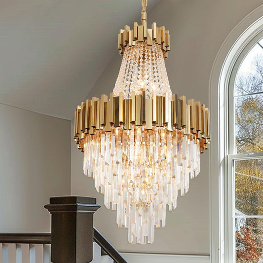 Foyer Chandeliers for High Ceilings Gold Chandelier Light Fixture Crystal Chandeliers for Dining Room Extra Long Mo