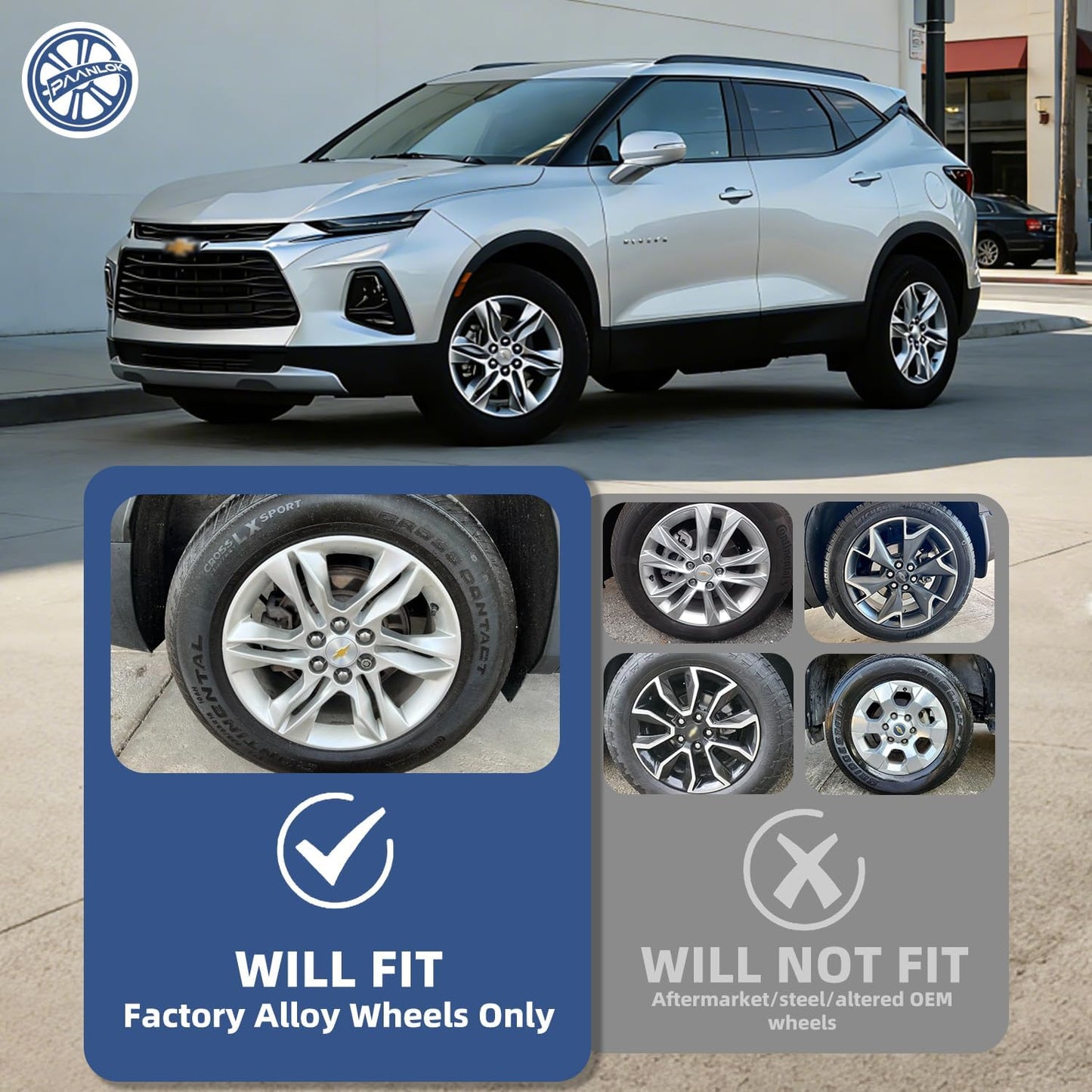 18 Inch Wheel Skins for 2019-2022 Chevy Blazer L/LT, Fits GM OEM#42497174 Alloy Wheels, Snap-On Design, Direct Replacement Gloss Black ABS Wheel Covers 4-Pack