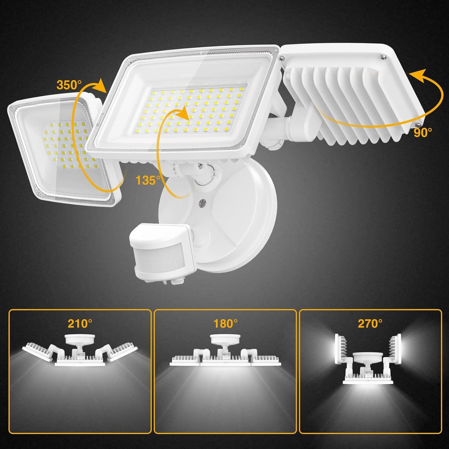 Onforu 2 Pack 100W LED Motion Sensor Light Outdoor, 9000LM Super Bright Security Lights Flood Light Motion Detector with 3 Head, IP65 Waterproof