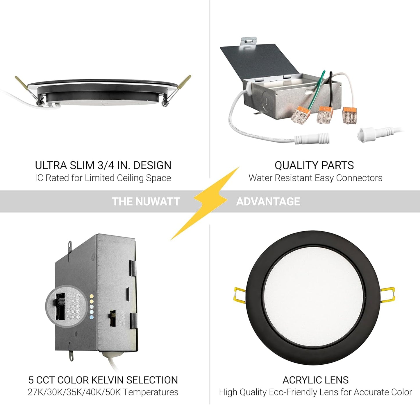 NUWATT | 6 Pack | 6 Inch Gimbal Ultra-Thin LED Recessed Light, 2700K/3000K/3500K/4000K/5000K Selectable, 950 Lumen Dim