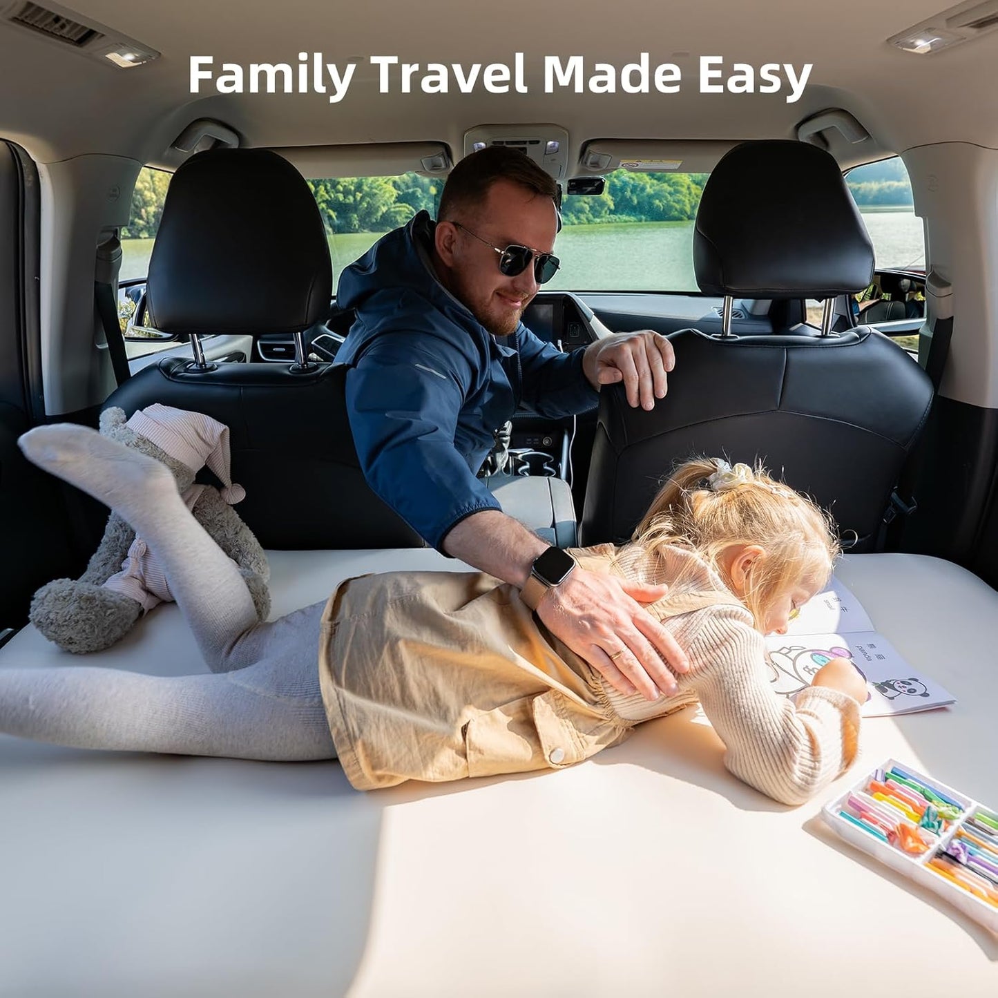CozyPad Car Air Foam Mattress for Toyota Highlander Second Row, Custom Fit Inflatable Back Seat Bed with Built-in Pump, TPU Layer, Foam Cushion Support for Kids, Pets and Adults