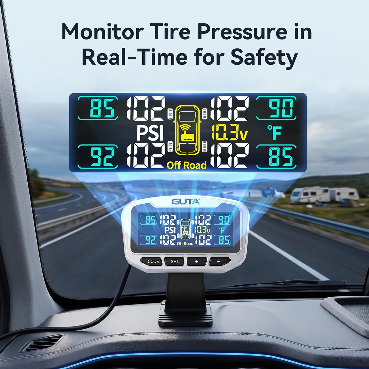 GUTA GT90 Tire Pressure Monitoring System, 0-188 PSI TPMS with 6 Sensors 6-Sensors