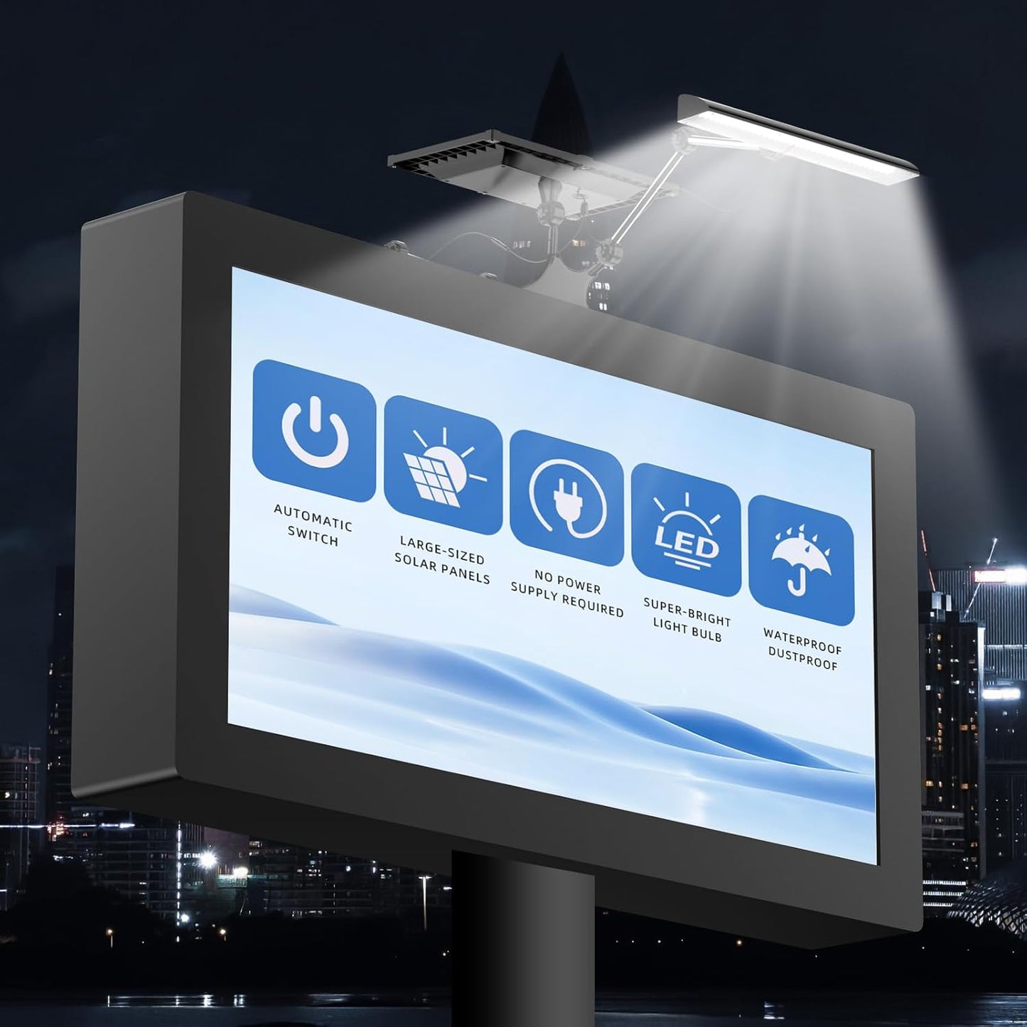 Outdoor Solar Sign Light, 5090 Lumens, 12000 mAh, IP65 Waterproof, Solar Powered Commercial Light, for Real Estate Signage, Garden Fence Lighting, Hypermarket Door Number Lighting (Black)