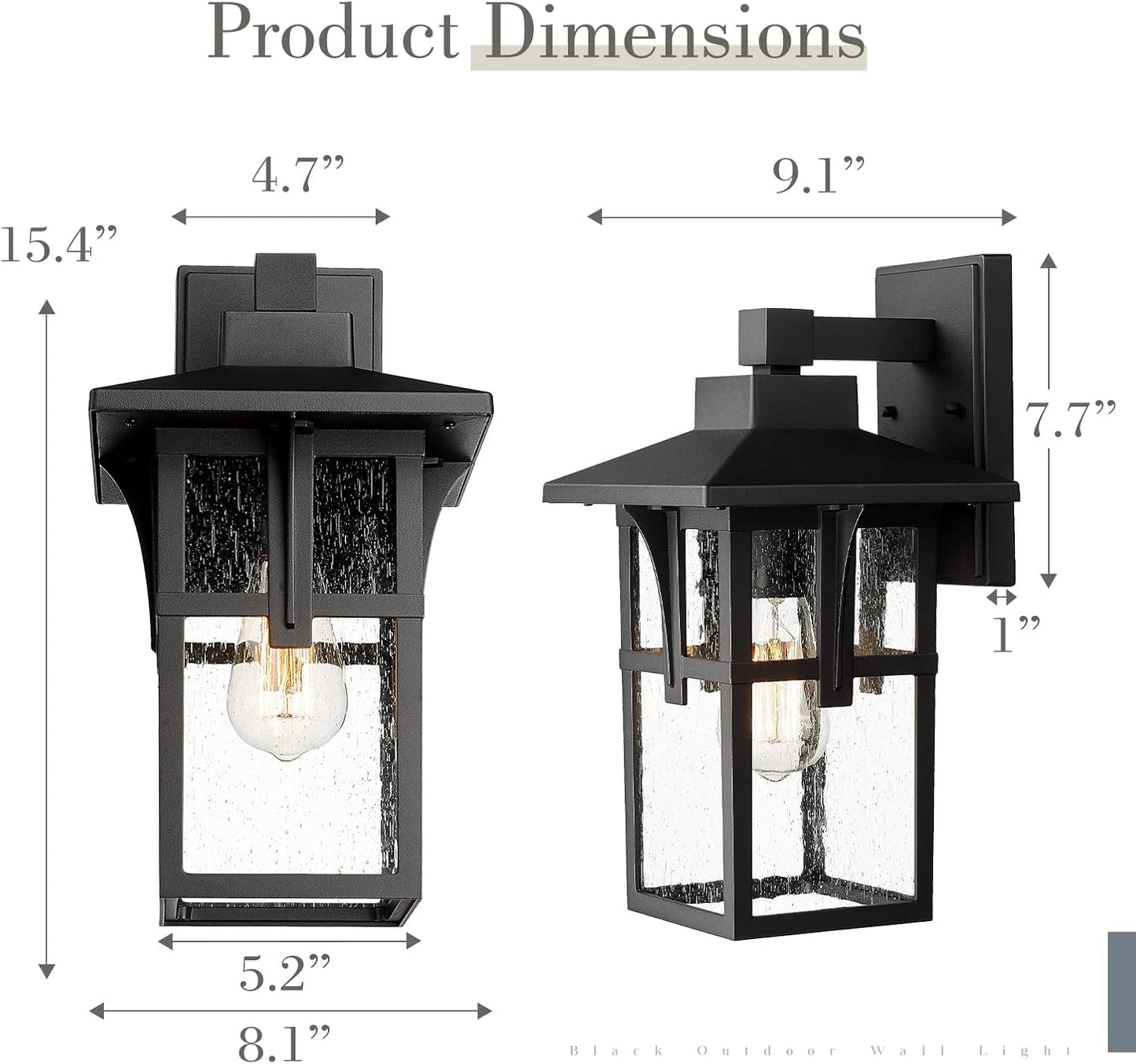 zeyu Farmhouse Outdoor Wall Light, Exterior Wall Sconce Lighting for Front Porch Garage, Die-Cast Aluminum with Seeded Glass, Black Finish, ZX1B BK