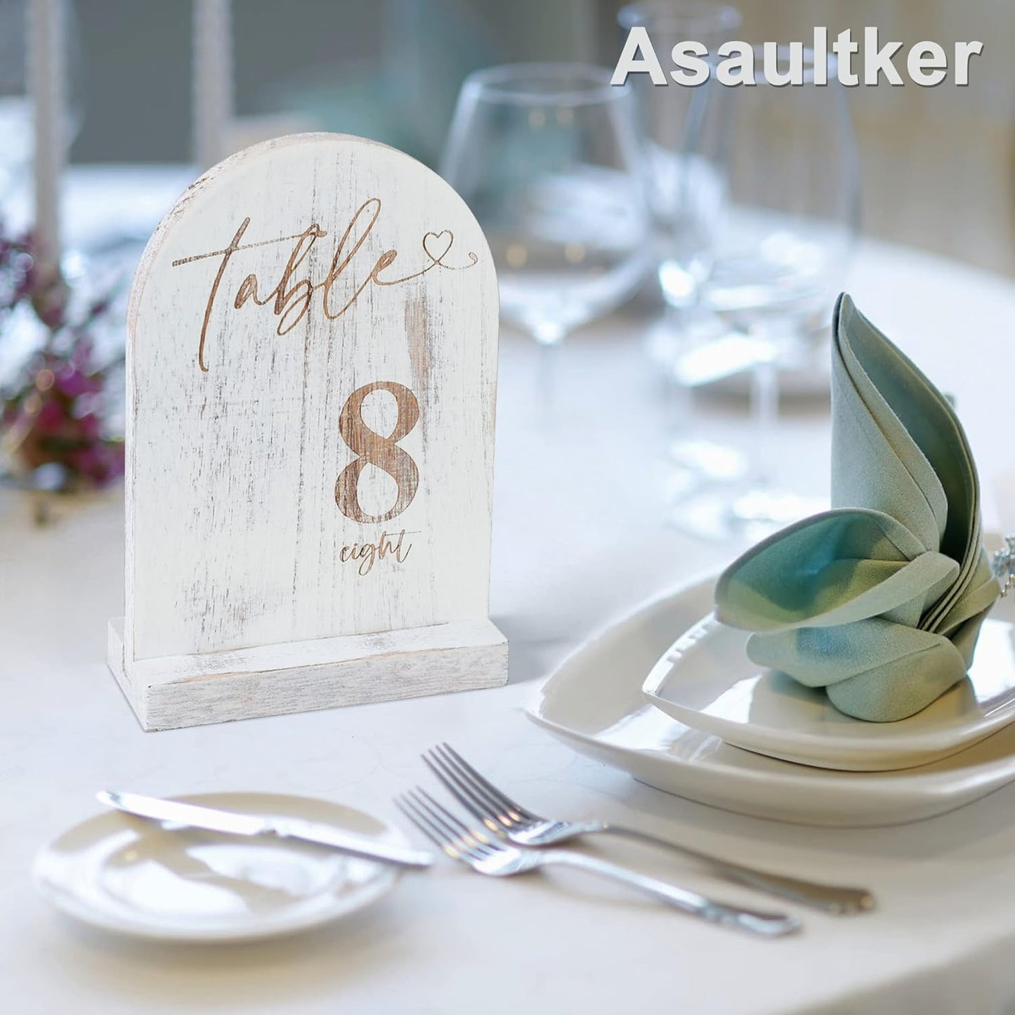 Asaultker 1-15 Wedding Table Numbers, Wooden Table Numbers, Double Sided Sign with Holder Base, Table Numbers for Wedding Reception and Party,