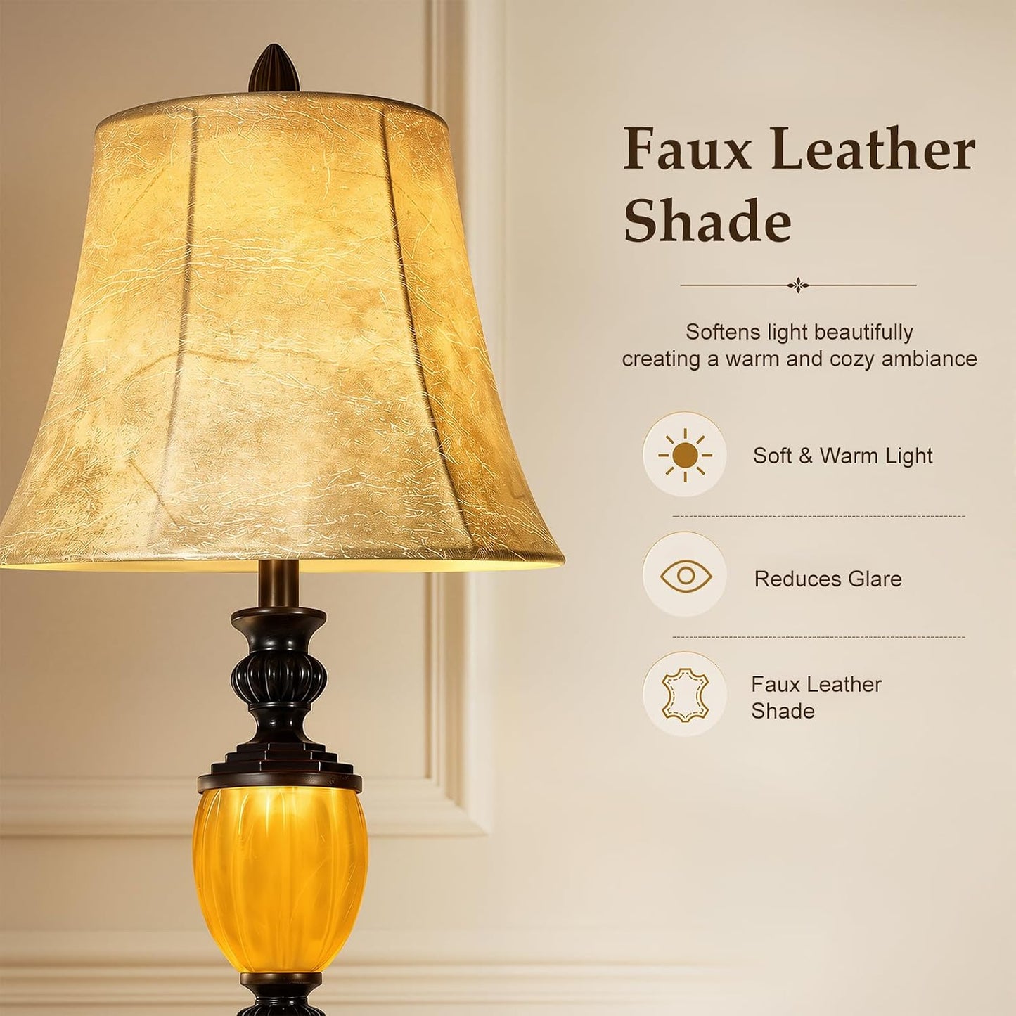 Scenekoy Resin Lamps for Nightstand, Table Lamp Set of 2 with Night Light