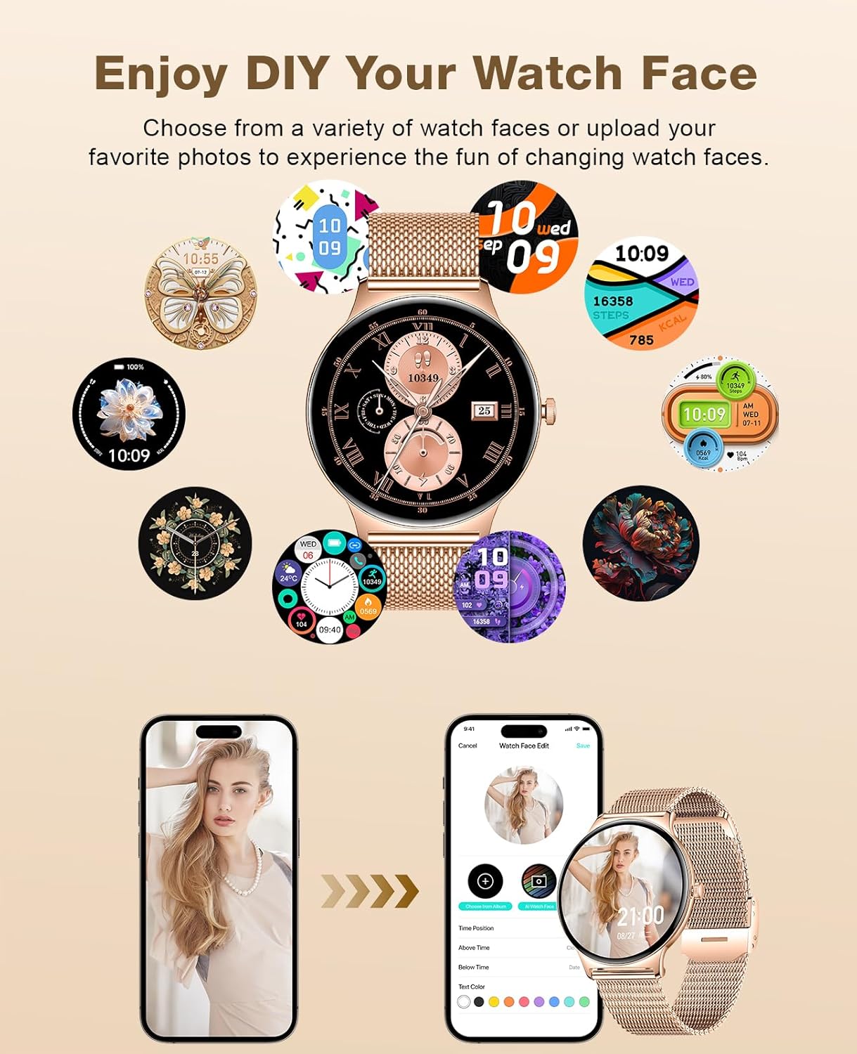 Smart Watches for Women iPhone Compatible, 1.43' AMOLED Display Fitness Tracker with Bluetooth