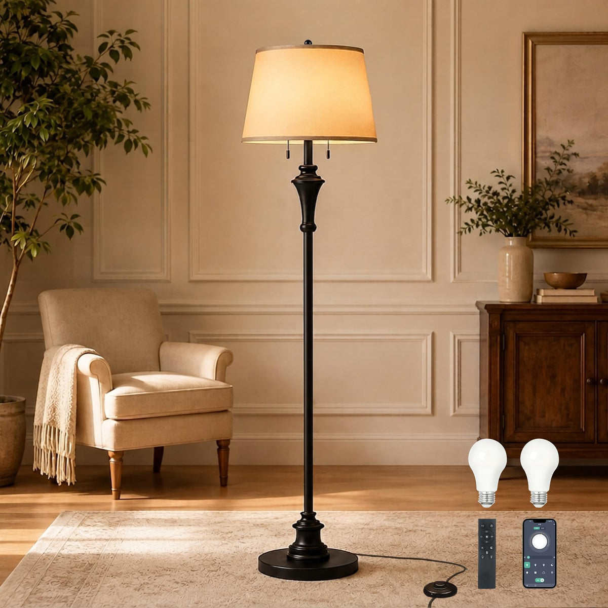 58’’ Dimmable Matte Black Floor Lamps for Living Room(E26 Bulbs Included)
