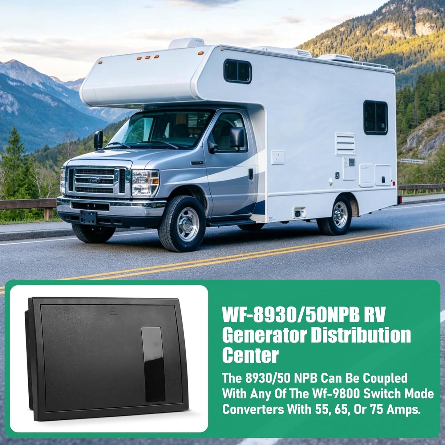 WF-8930 RV Generator and Component，30/50 Amp AC RV Power Distribution Center with 15 DC Circuits Black RV Power Center