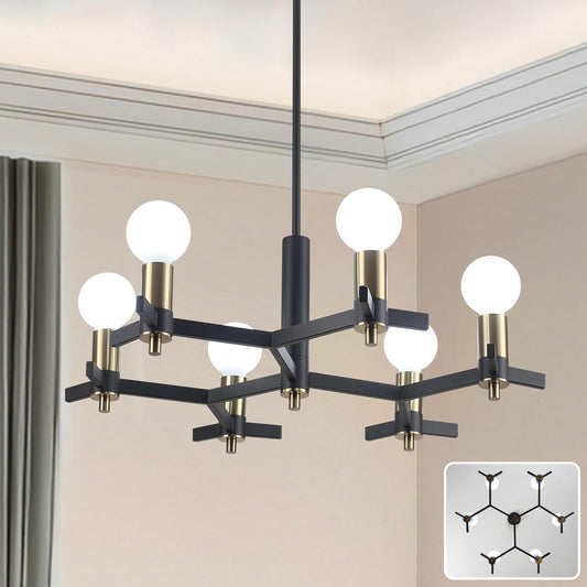 Yidelloc Black Gold Farmhouse Chandeliers Sputnik Light Fixture Modern Beehive Design for Dining Room, Kitchen Island, Foyer, Living Room, Entryway