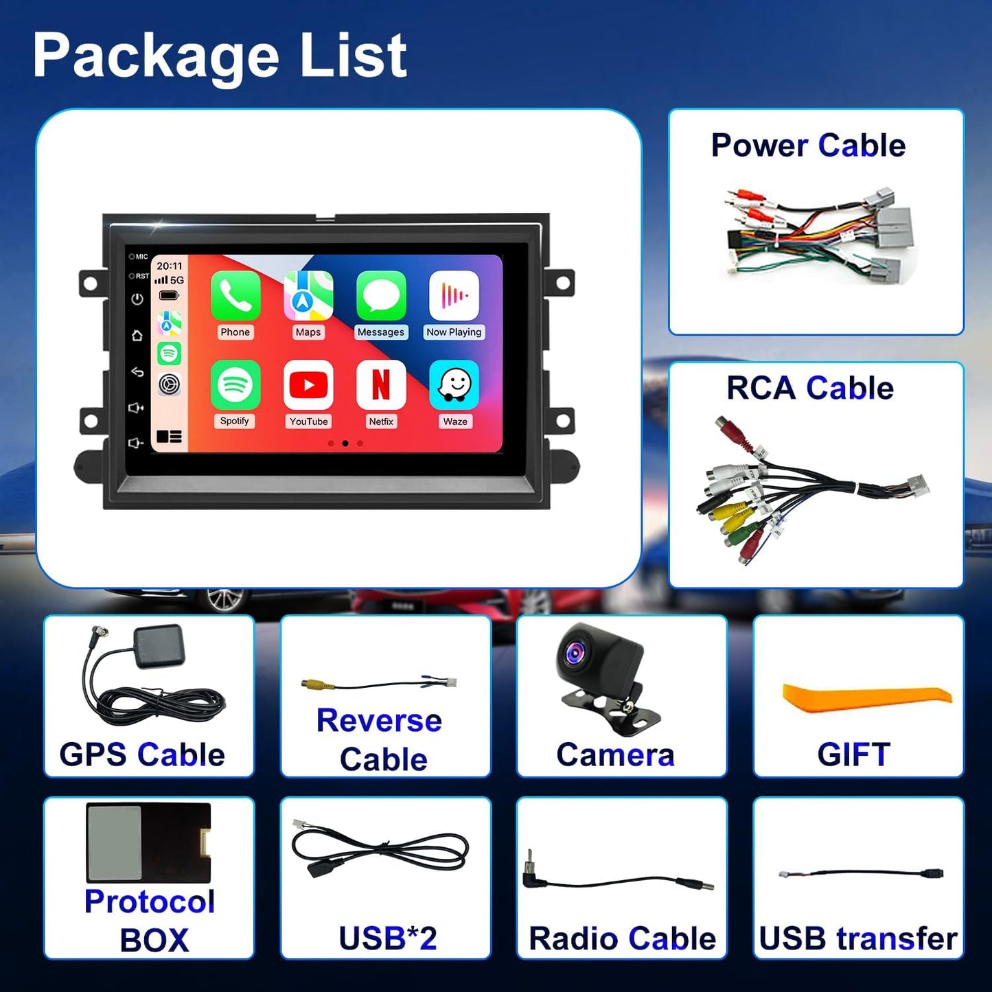 Car Radio for Ford Mustang 2005-2009, Explorer 2006-2010, Edge 2007-2010, Expedition 2007-2014, 7 Inch Touch Screen Stereo Upgrade with Wireless Carplay Android Auto Bluetooth Backup Camera 5GWiFi FM