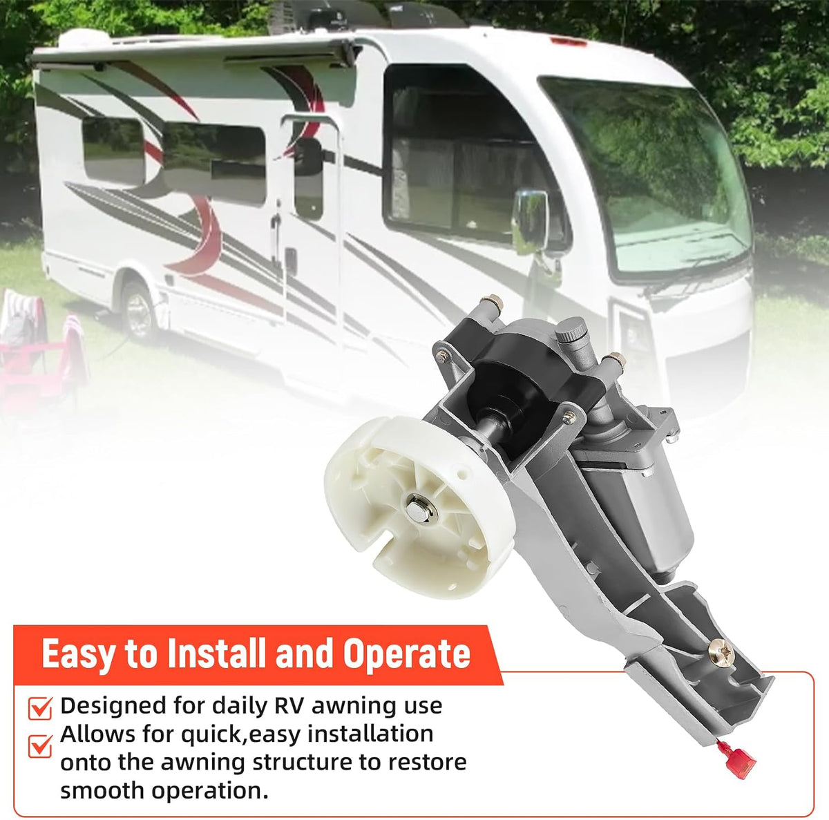 R001326WHT RV Awning Motor Fit for Travel'R Patio Awnings White 12V