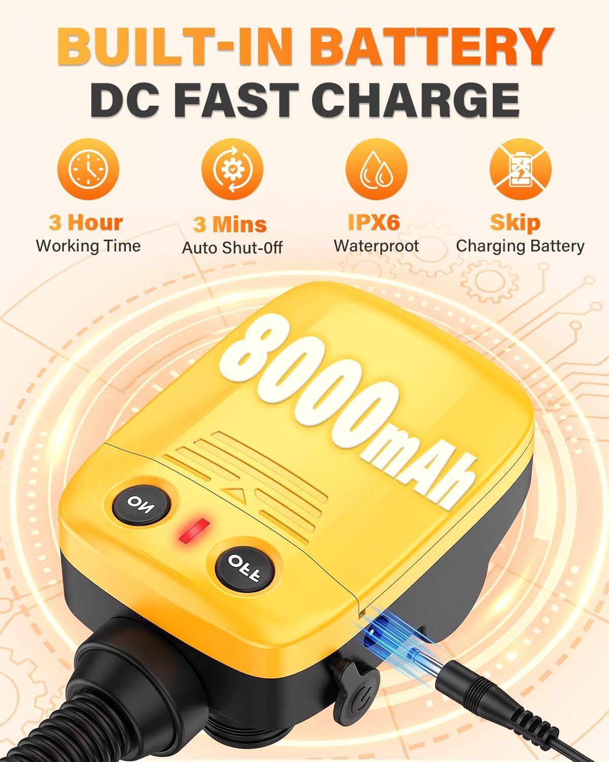 8000mAh Rechargeable Cordless Fuel Transfer Pump with Auto-Stop
