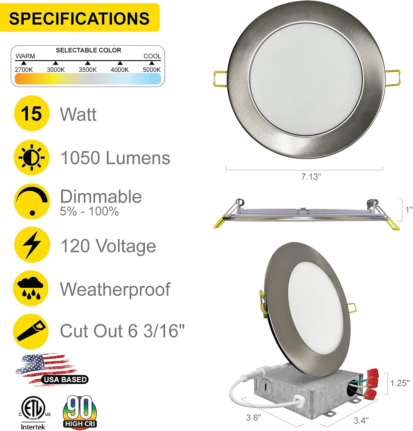 NUWATT | 6 Pack | 6 Inch Ultra-Thin LED Recessed Lighting, Selectable 2700K/3000K/3500K/4000K/5000K, High Brightness 1050 Lumens, Dimmable, IC Rated,