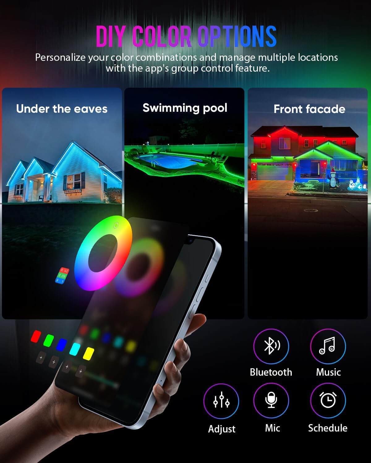 200ft Outdoor Led Strip Lights Waterproof IP68-1 Roll Continuous Heavy Duty RGB Rope Lights, Remote & App Control, DIY Custom Color Combinations,