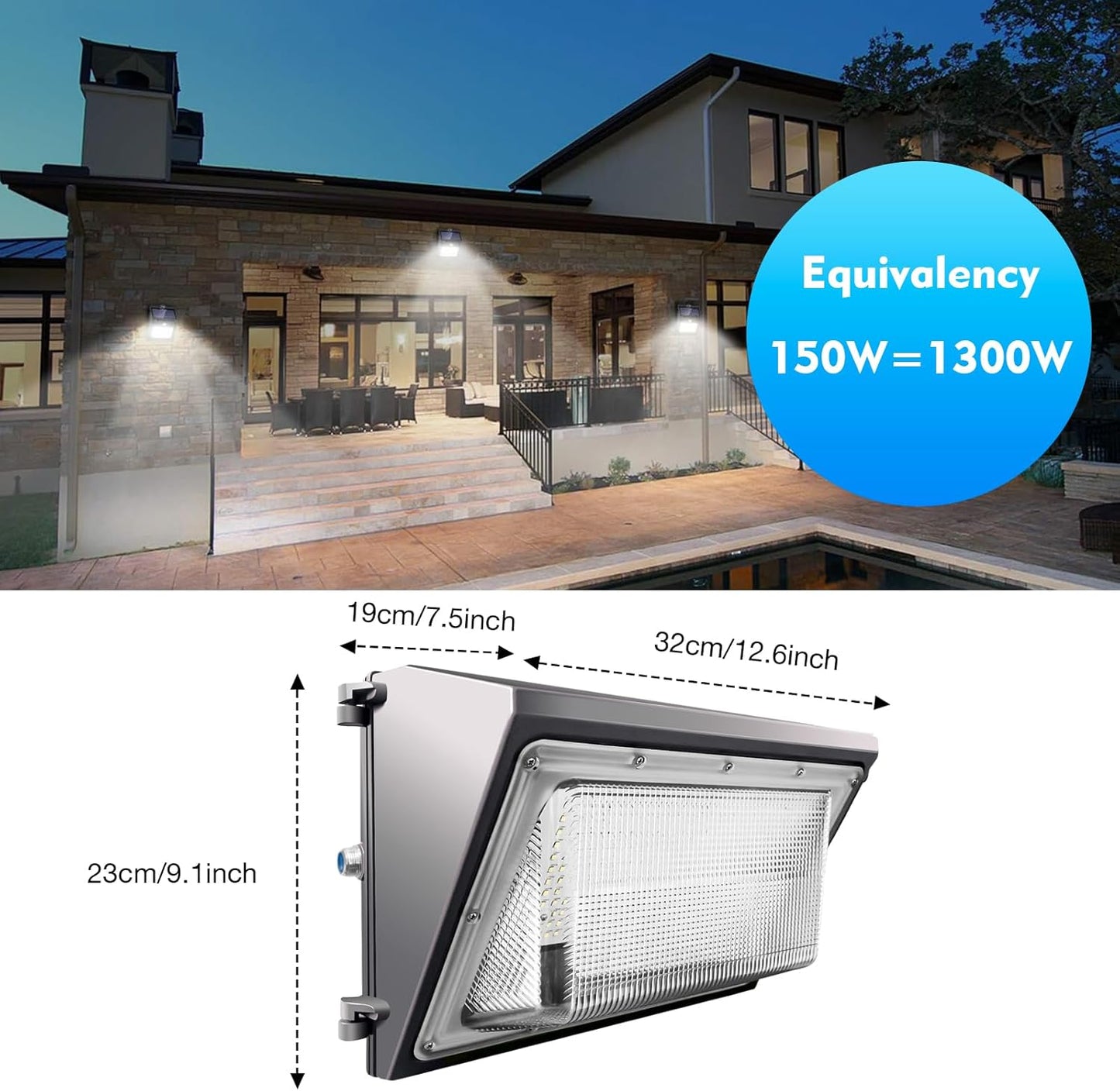 LOKOTA 150W LED Wall Pack, 24000LM Dusk-to-Dawn Photocell, 1300W MH/HPS Eqv. Commercial Outdoor Lighting, IP65 Wall Packs Lights for