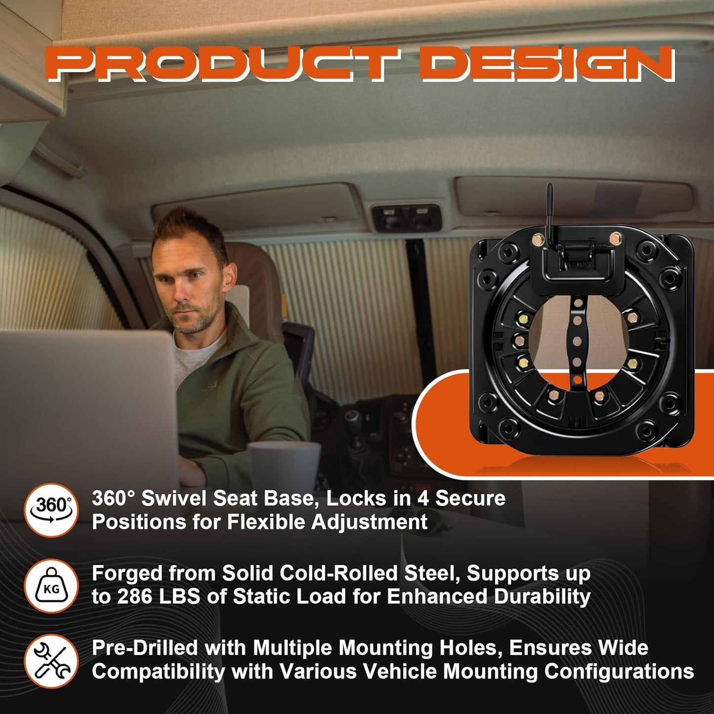 Woanger Swivel Car Seat Base 360° Rotating Heavy-duty Swivel Base 3.0mm Steel Plate & 286.6 Lbs Load Capacity Universal Seat Mount for RV Van Camper Truck Bus Commercial Vehicle(Universal Style)