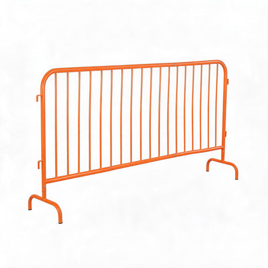 Interlocking Steel Barricade, 7.5 Ft. Heavy Duty Galvanized Metal Barricade, Interlocking Steel Road Barriers with with Bridge Feet Base, for Crowd Control Event Fencing Indoor/Outdoor, Orange