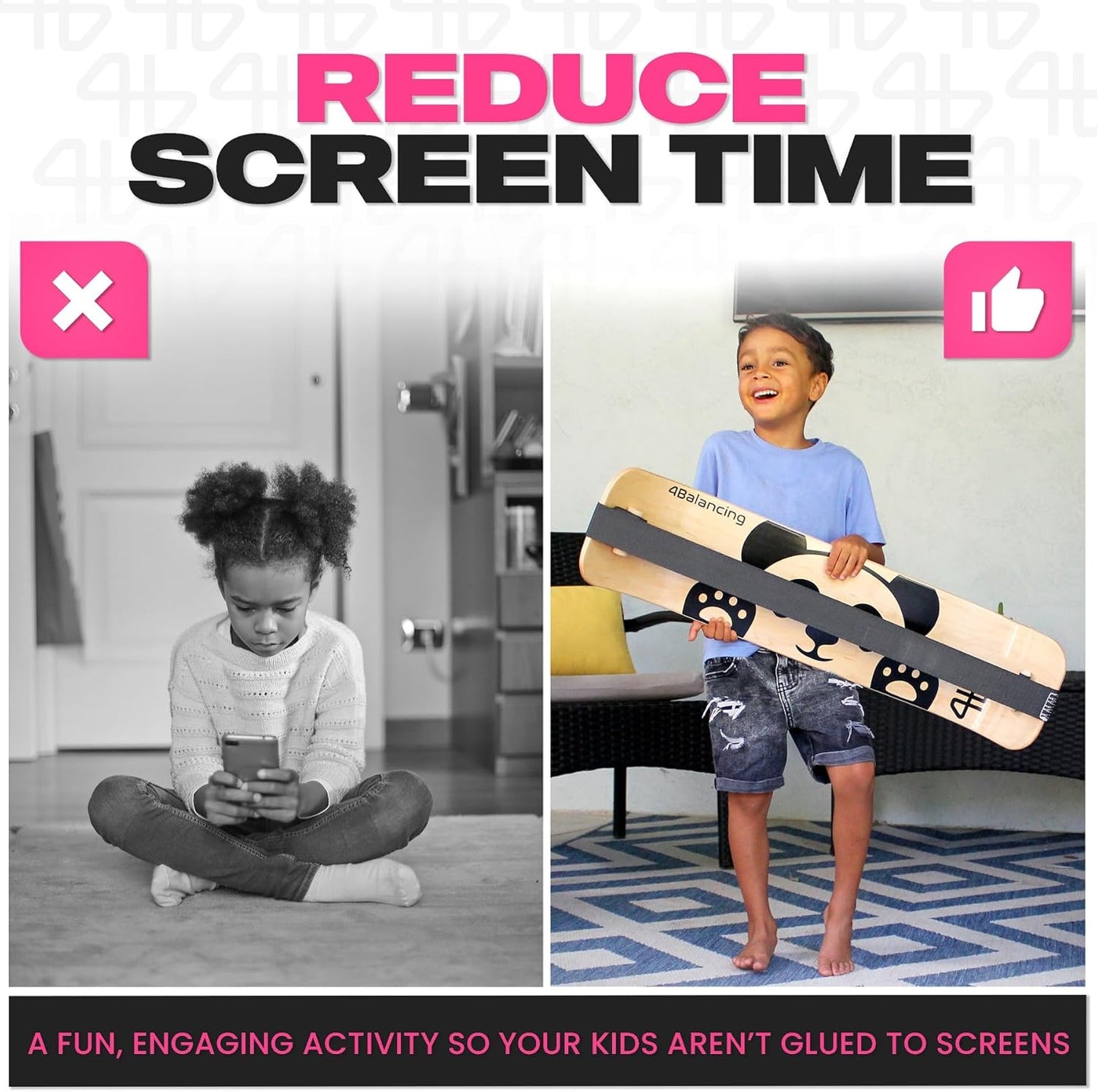Balance Board for Kids - Slackline Wooden Wobble Board - Slackboard Balance Trainer for Coordination - Training for Skateboard, Snowboard, Football, Soccer, Baseball, Basketball Panda