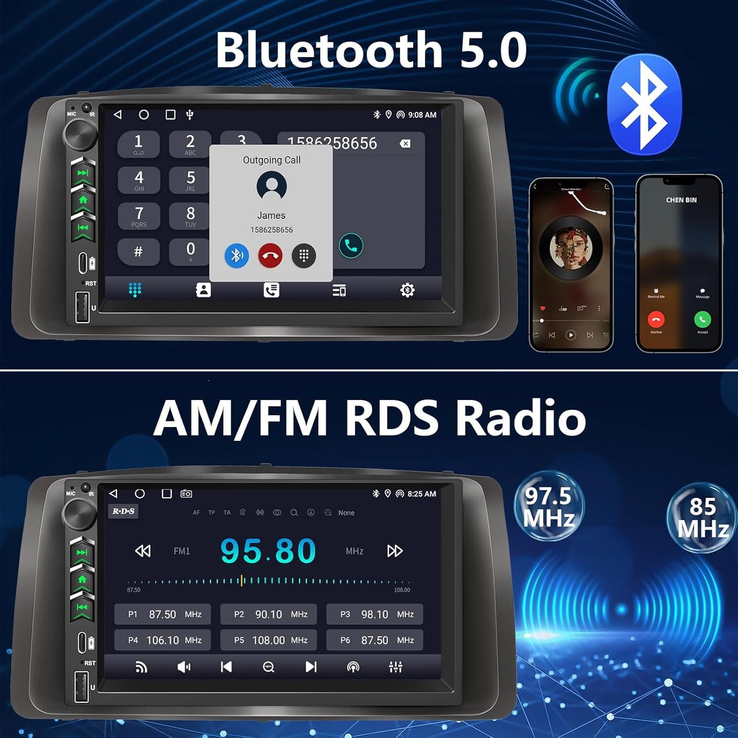 Plug&Play Car Stereo for Toyota Corolla 2003 2004 2005 2006 2007 2008, 7 Inch IPS Touch Screen with Wireless Carplay/Android Auto/MirrorLink,SWC/Backup Camera,DSP,AM/FM Radio