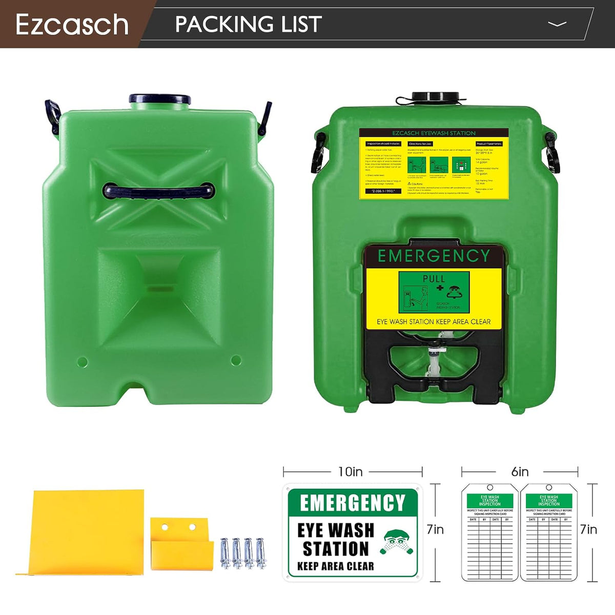 Portable Eyewash Station 14Gal 53L, OSHA Approved,Wall Mounted Flow