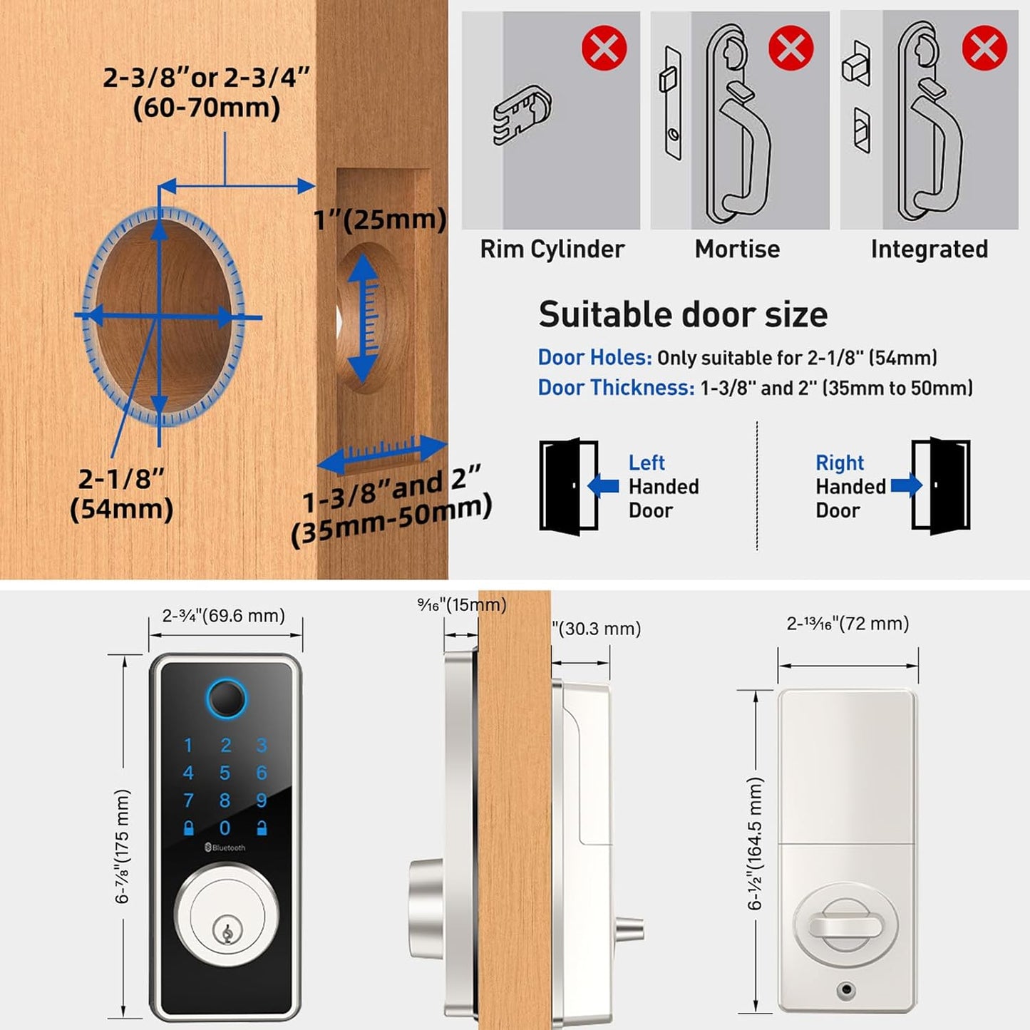 ELAMOR Keyless&nbsp;Entry&nbsp;Door&nbsp;Lock, Smart Front Door Lock with App Control, Bluetooth Fingerprint&nbsp;Door&nbsp;Lock, Touchscreen Keypad,