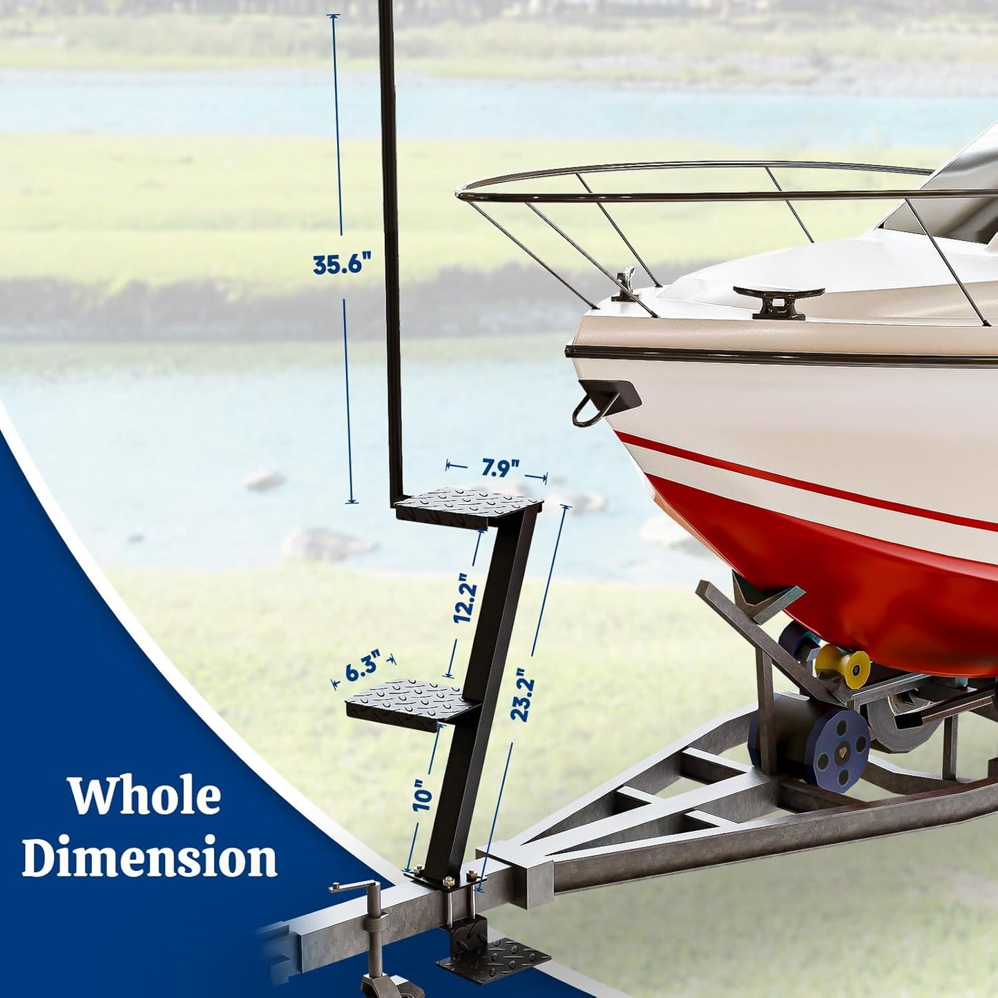 Boat Trailer Steps with Handle, Heavy Duty Anti-Slip Boarding Step for Front Trailer Tongue, Easy Install Rust-Proof Board \