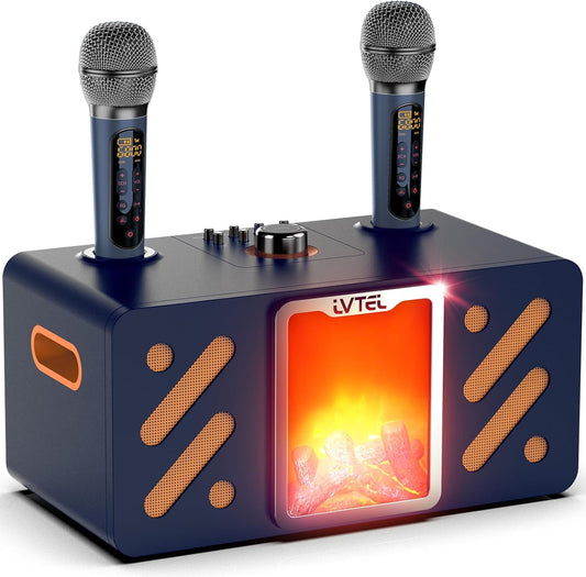 LVTEL Karaoke Machine for Adults & Kids, Portable Karaoke Machine with Two Wireless Microphones, LED Lights, Supports Li