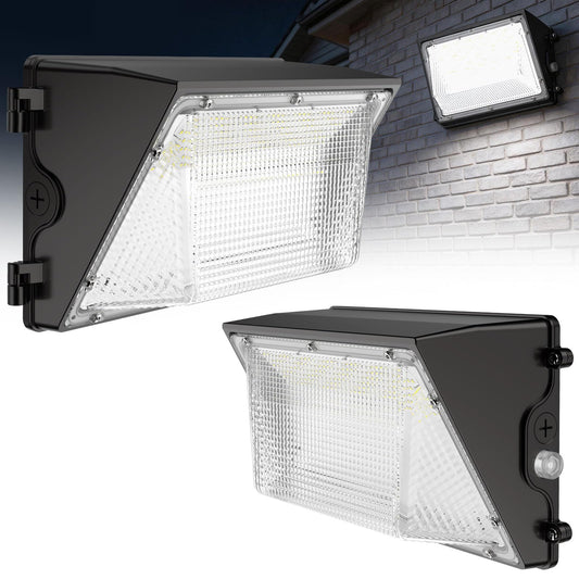 HYPERLITE LED Wall Pack 120W: 18000lm LED Security Flood with Dusk to Dawn Photocell - Industrial Outdoor Wall Lights Out Door 2Packs for House Warehouses Driveway UL Listed 120W-2Pack