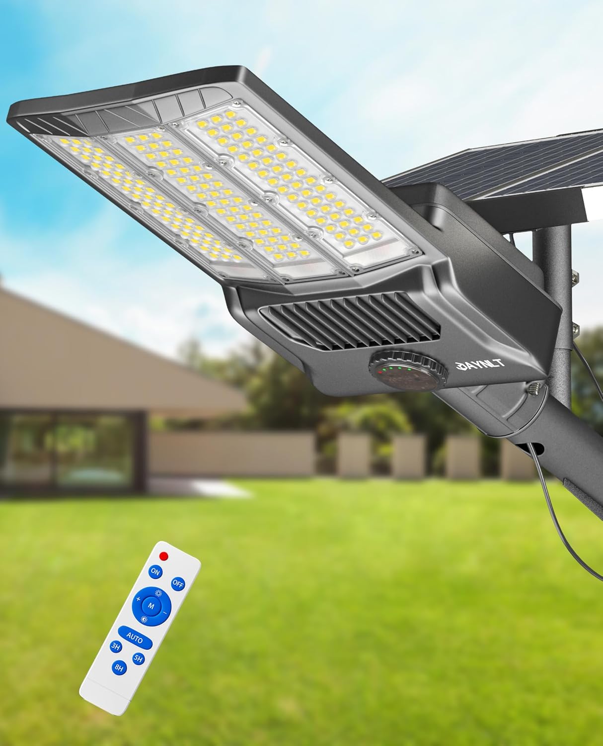 JAYNLT 8000W Solar Street Lights Outdoor, 6500K High Powered Commercial Parking Lot Lights Dusk to Dawn, Waterproof Solar Security Flood Lights with