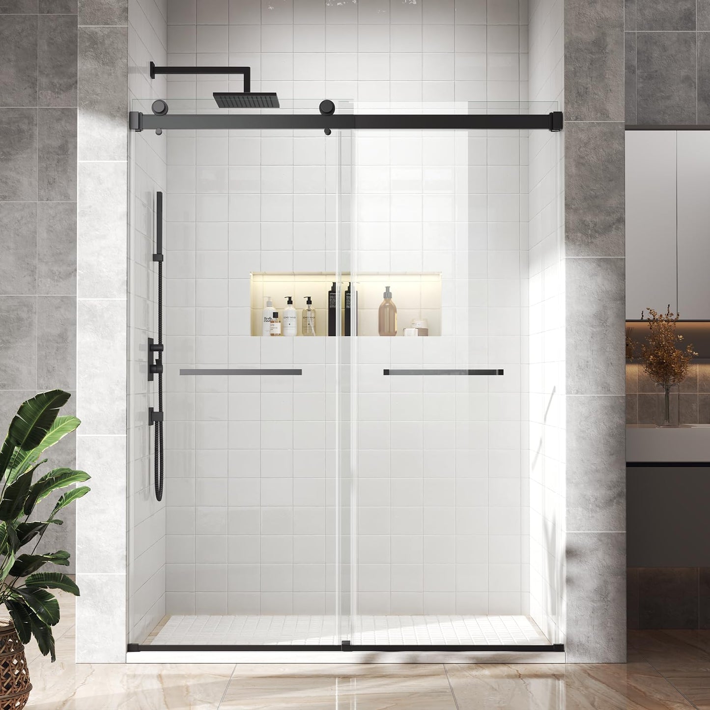 44"-48" W x 76" H Double Sliding Shower Door, 5/16" (8mm) Clear Tempered Glass Frameless Shower Door with Nano Easy Clean Coating, Stainless Steel Hardware, Matte Black Matte Black 48" W x 76" H - 8mm - Clear Glass