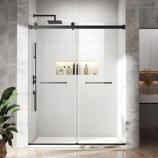 44"-48" W x 76" H Double Sliding Shower Door, 5/16" (8mm) Clear Tempered Glass Frameless Shower Door with Nano Easy Clean Coating, Stainless Steel Hardware, Matte Black Matte Black 48" W x 76" H - 8mm - Clear Glass