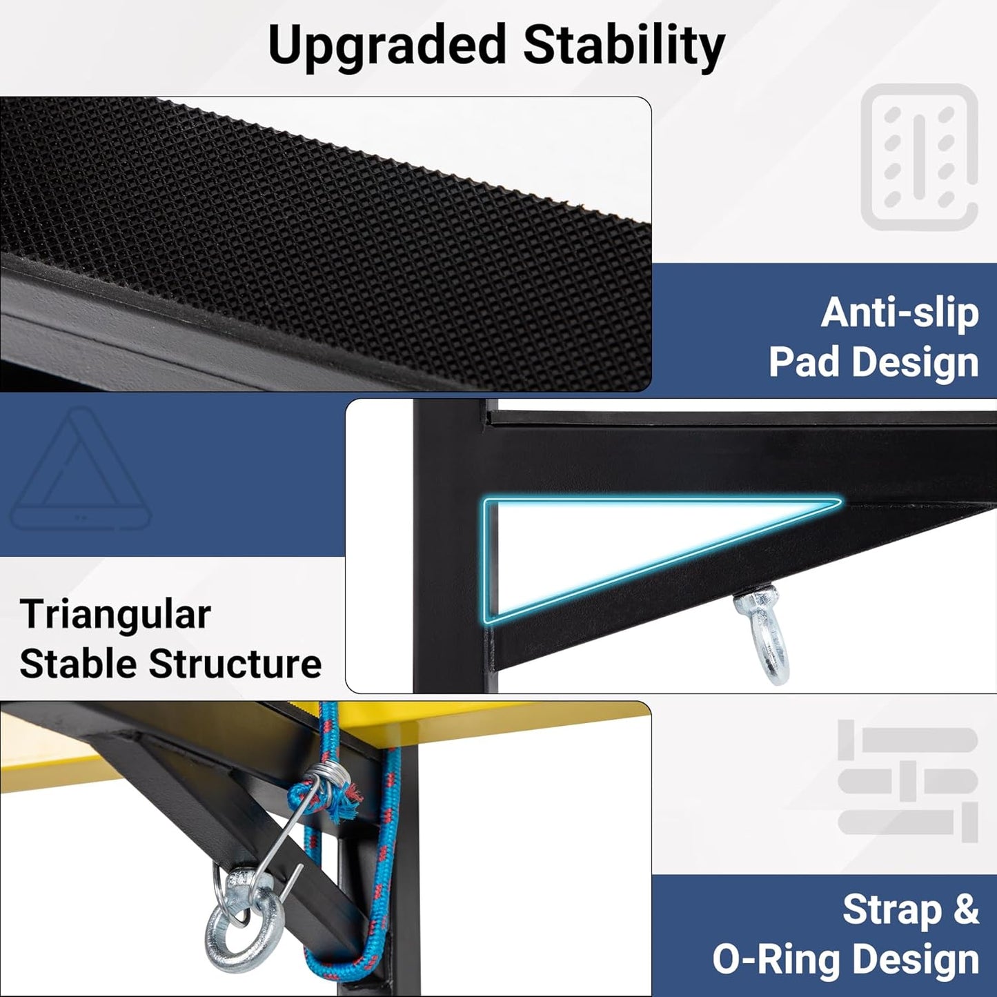 Adjustable Trailer Ladder Rack, Heavy Duty Steel Ladder Rack with 8 Elastic Ropes for Truck, Open and Enclosed Trailer Side Wall Mount, Indoor/Outdoor Storage Rack 350 LBS Capacity