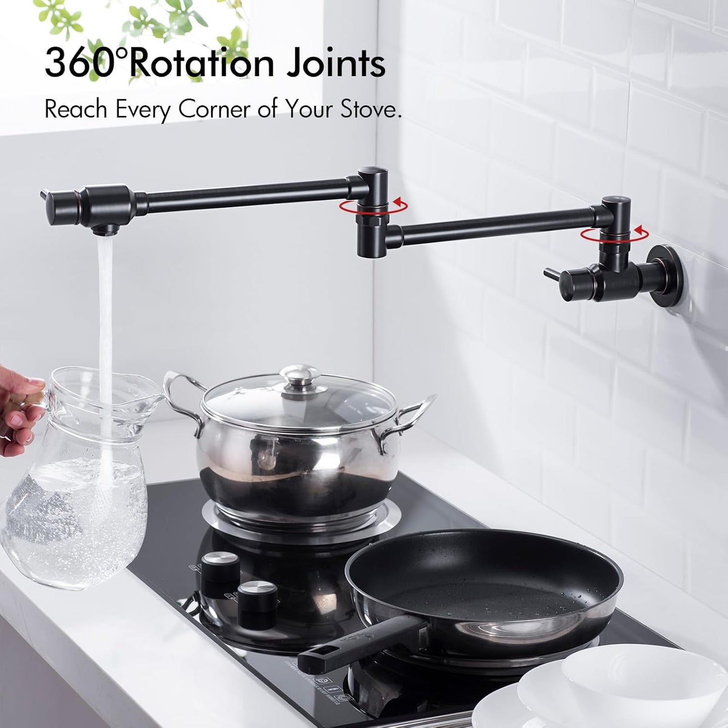 Oil Rubbed Bronze Pot Filler Faucet, Traditional Double Handle, Wall Mounted with Brass Spout Swivel
