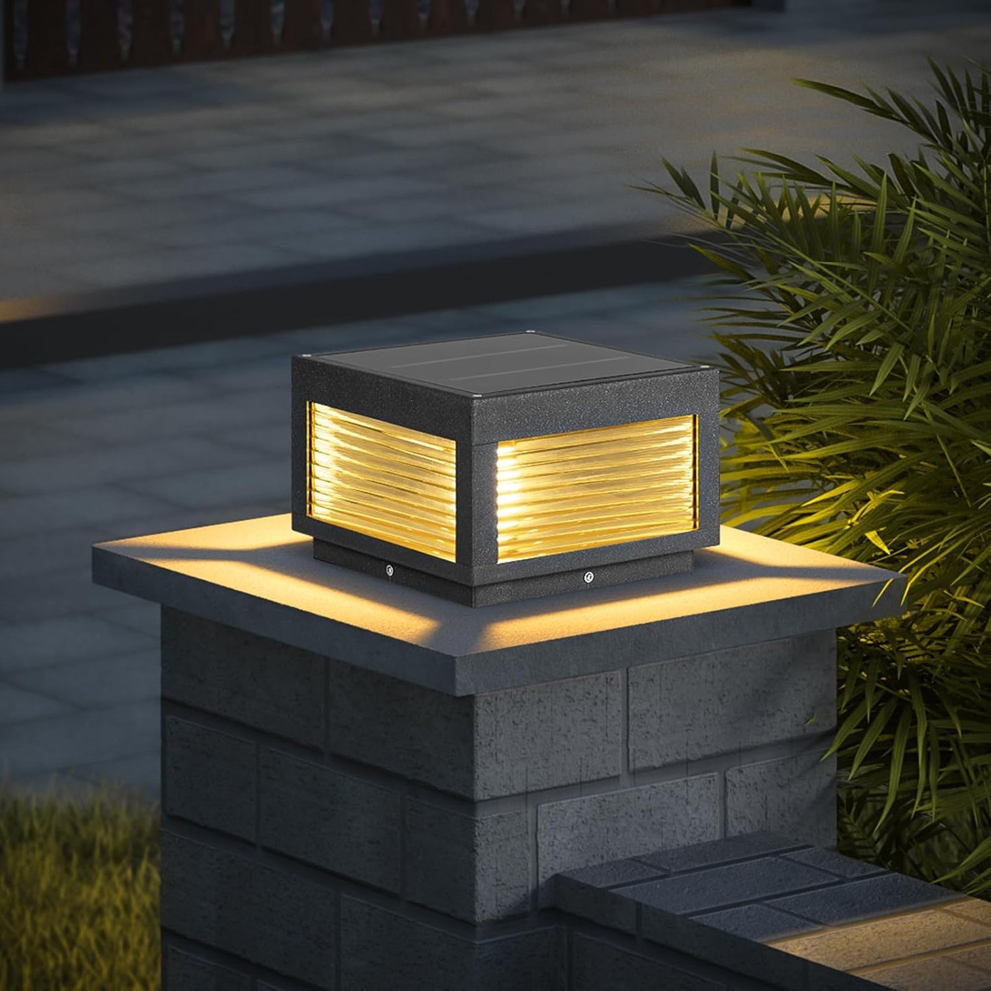 Solar Lamp Post Light, 9.84' Outdoor Pillar Lights Large Square Modern Post Cap Light IP54 Waterproof 3000K LED Luxury Landscape Column Ligh