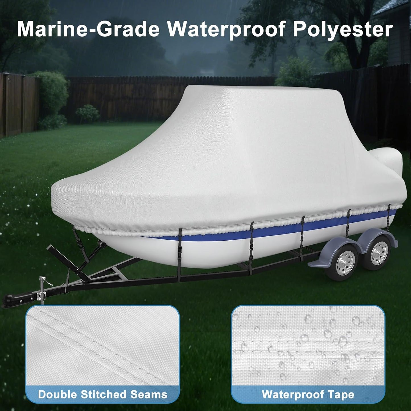 T-TOP Boat Cover 20-22ft, 1200D PU Heavy Duty Marine Grade Cover with Motor Cover, Waterproof UV Resistant Oxford Polyester Canvas Cover for T-TOP Boat 20-22 ft, Grey