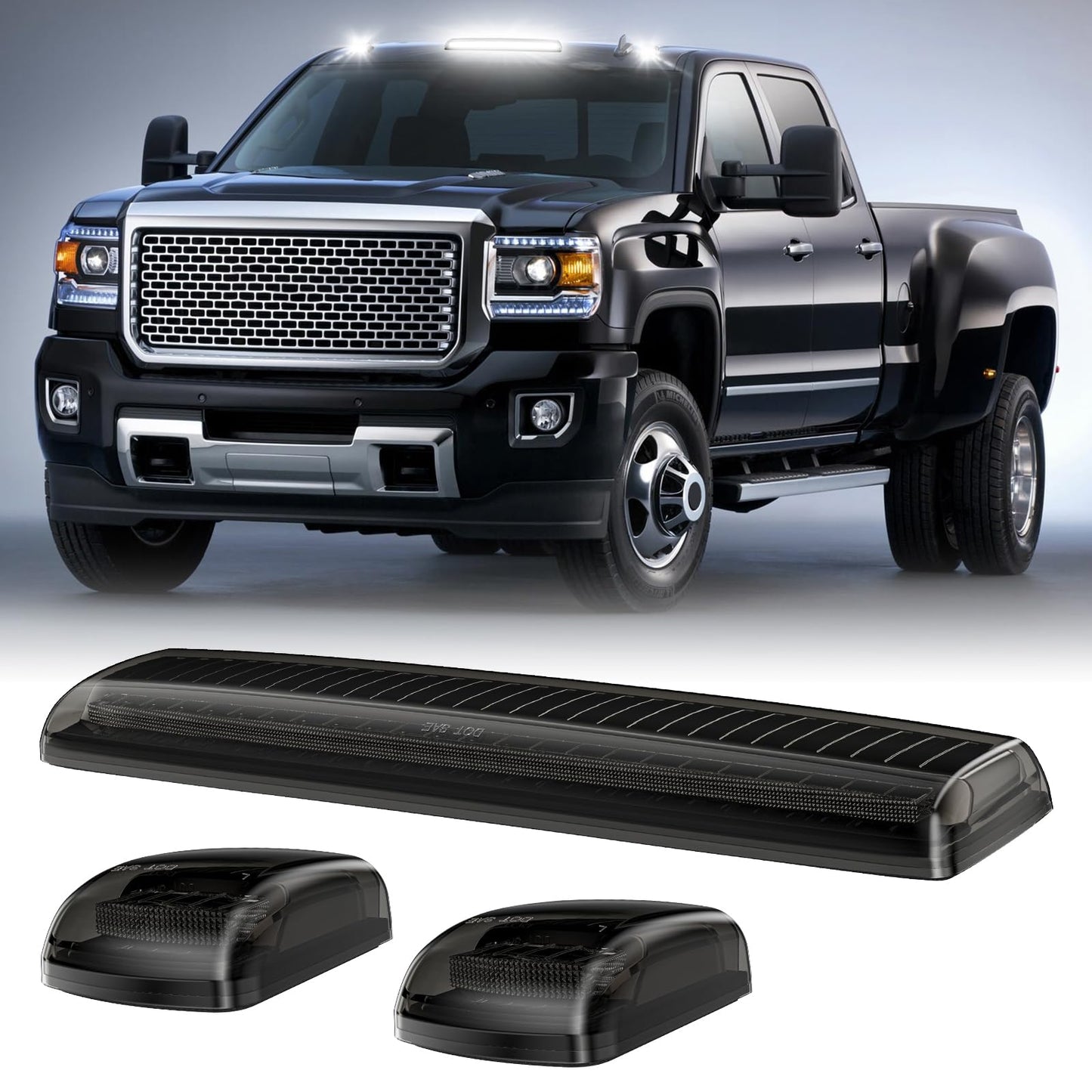 LED Cab Roof Marker Lights Compatible with 2015 2016 2017 2018 2019 Silverado Sierra 2500HD 3500HD, Top Cab Clearance Lights for Pickup Trucks, Smoked Len White Light C | 2015-2019 Silverado Sierra | White Light Smoked Len