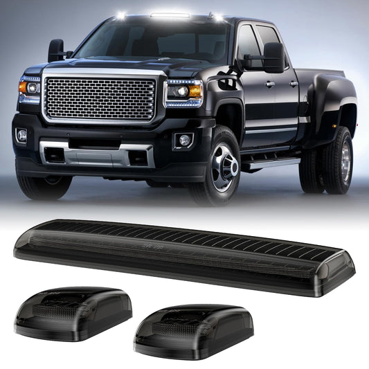 LED Cab Roof Marker Lights Compatible with 2015 2016 2017 2018 2019 Silverado Sierra 2500HD 3500HD, Top Cab Clearance Lights for Pickup Trucks, Smoked Len White Light C | 2015-2019 Silverado Sierra | White Light Smoked Len