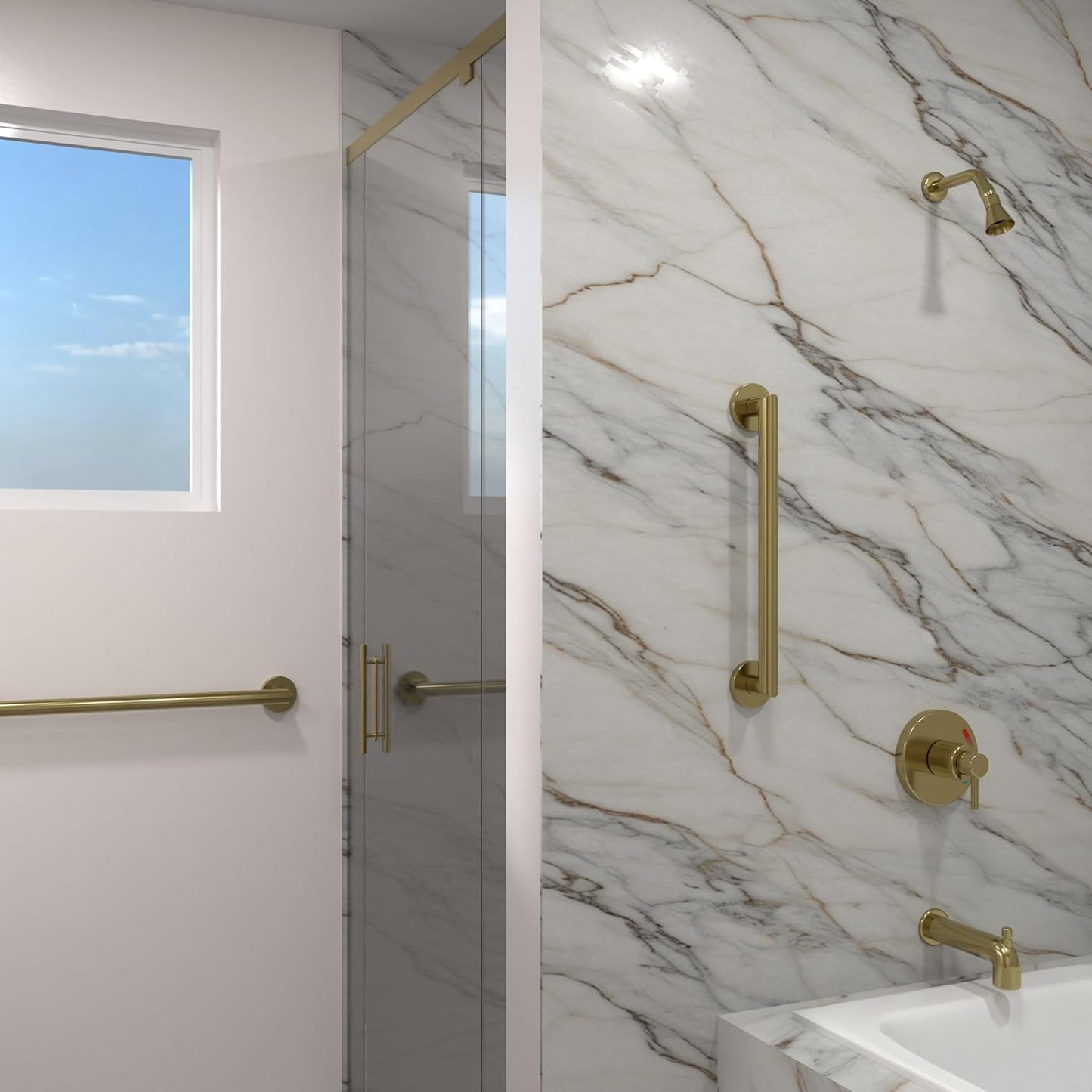 HEALTHCRAFT 24" Miter Grab Bar, ADA Compliant Bathroom Safety Bar, Stainless Steel Shower Handle, 500 lb Support, Modern Bathroom Rail for Shower, Tub & Toilet Wall (1, Gold Brushed, 24 Inch) Gold Brushed 24 Inch 1