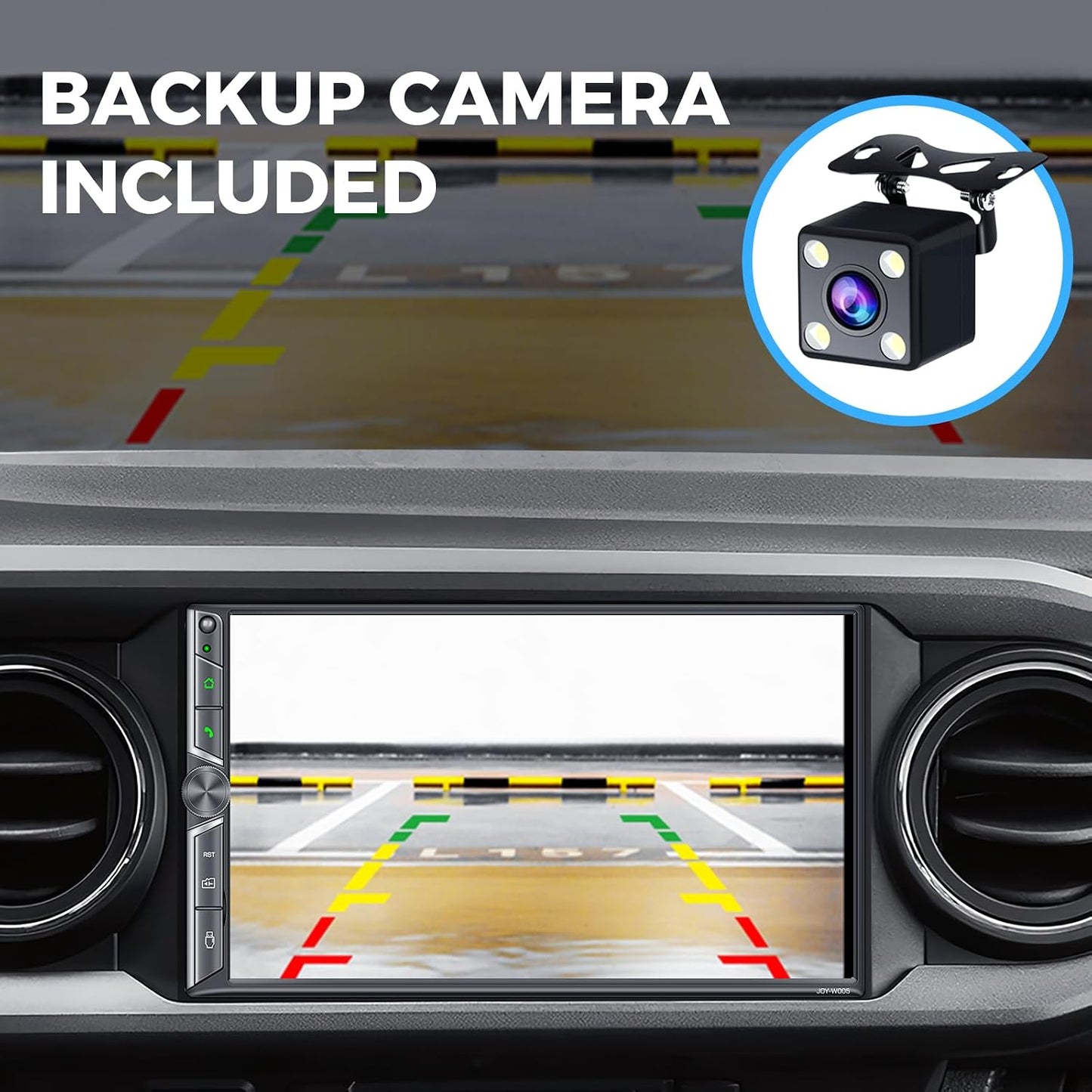 7" Double Din Car Stereo with Wireless CarPlay and Android Auto, Bluetooth 5.3, MirrorLink, Touchscreen, FM/AM Car Audio Receiver