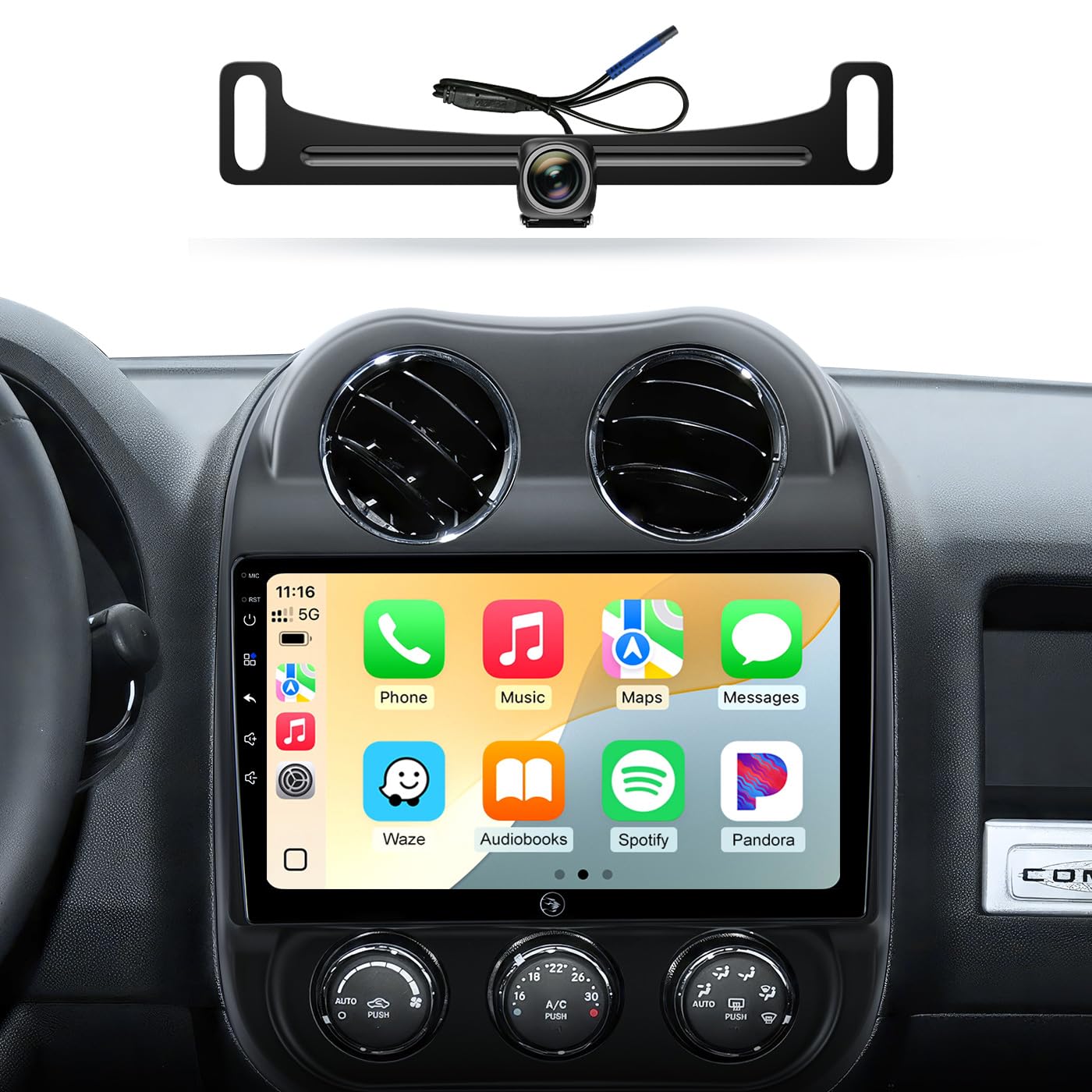 10.2" Car Radio Stereo GPS Navigation System for Jeep Compass Patriot 2010 2011 2012 2013 2014 2015 2016, Wireless CarPlay Android Auto, 5G WiFi, AHD Backup Camera, Plug & Play