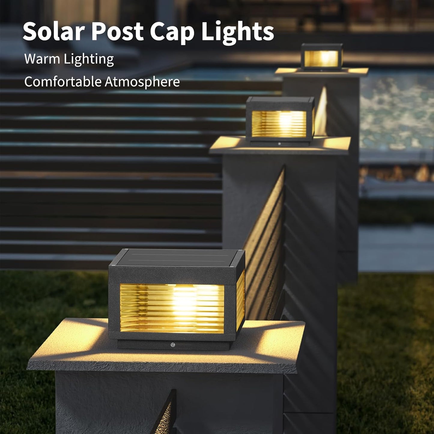 Solar Lamp Post Light, 9.84' Outdoor Pillar Lights Large Square Modern Post Cap Light IP54 Waterproof 3000K LED Luxury Landscape Column Ligh