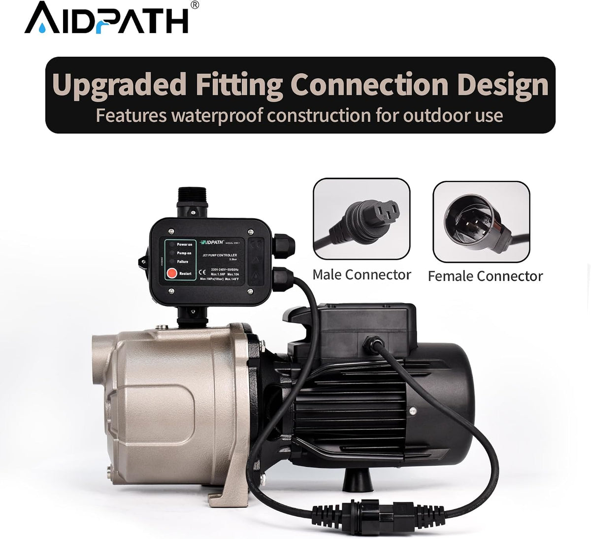 Shallow Well Jet Pump, 230V Irrigation Pump for Sprinkler System Black