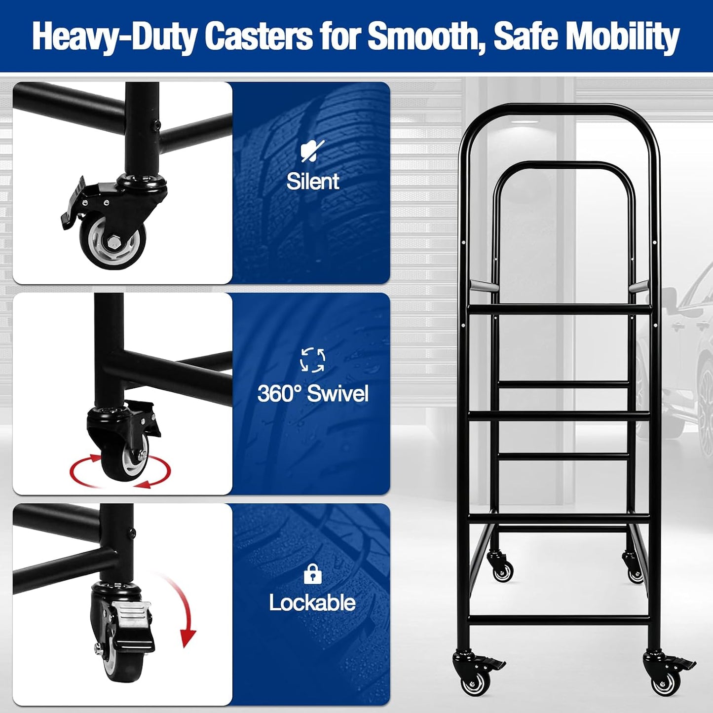 Tire Rack, 56x44x20in Adjustable Tire Storage Rack with 4 Swivel Casters, 200KG/440LBS Weight Capacity Rolling Tire Stand, Heavy Duty Tire Storage Organizer for Garage, Home, Shop