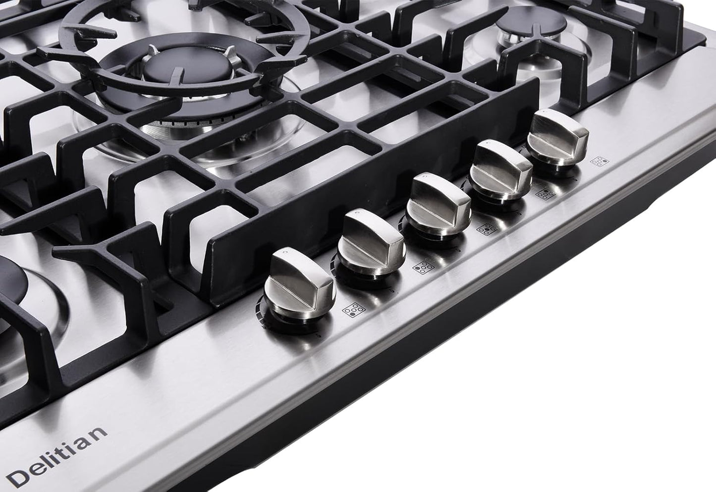 30 Inch Gas Cooktop DT5703 Built-in Stainless Steel 5 Burners Gas Stovetop LPG/NG Convertible Dual Fuel Gas Hob