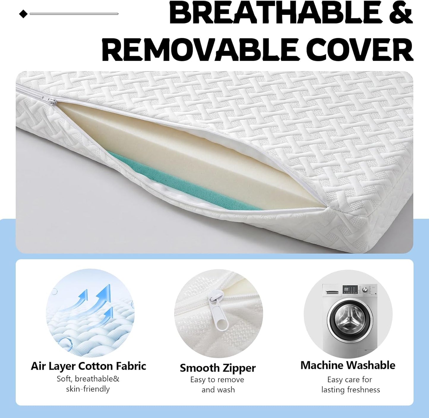 RV Corner Bunk Mattress, 4" Thick Memory Foam, Reversible Dual Comfort Design, Breathable Removable Cover, 51" W x 74" L with 22" Diagonal Corner Cut, for Campers & Trailers