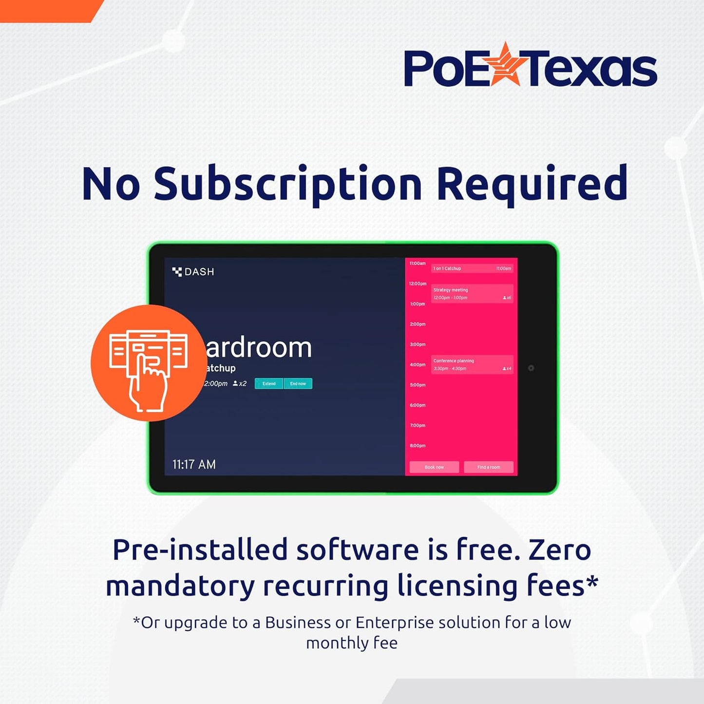 PoE Texas 10&#34; Touchscreen Meeting Room Scheduler Tablet with Highly Visible LED Ring - Plug & Play PoE Office Conference Room Scheduler - Digital