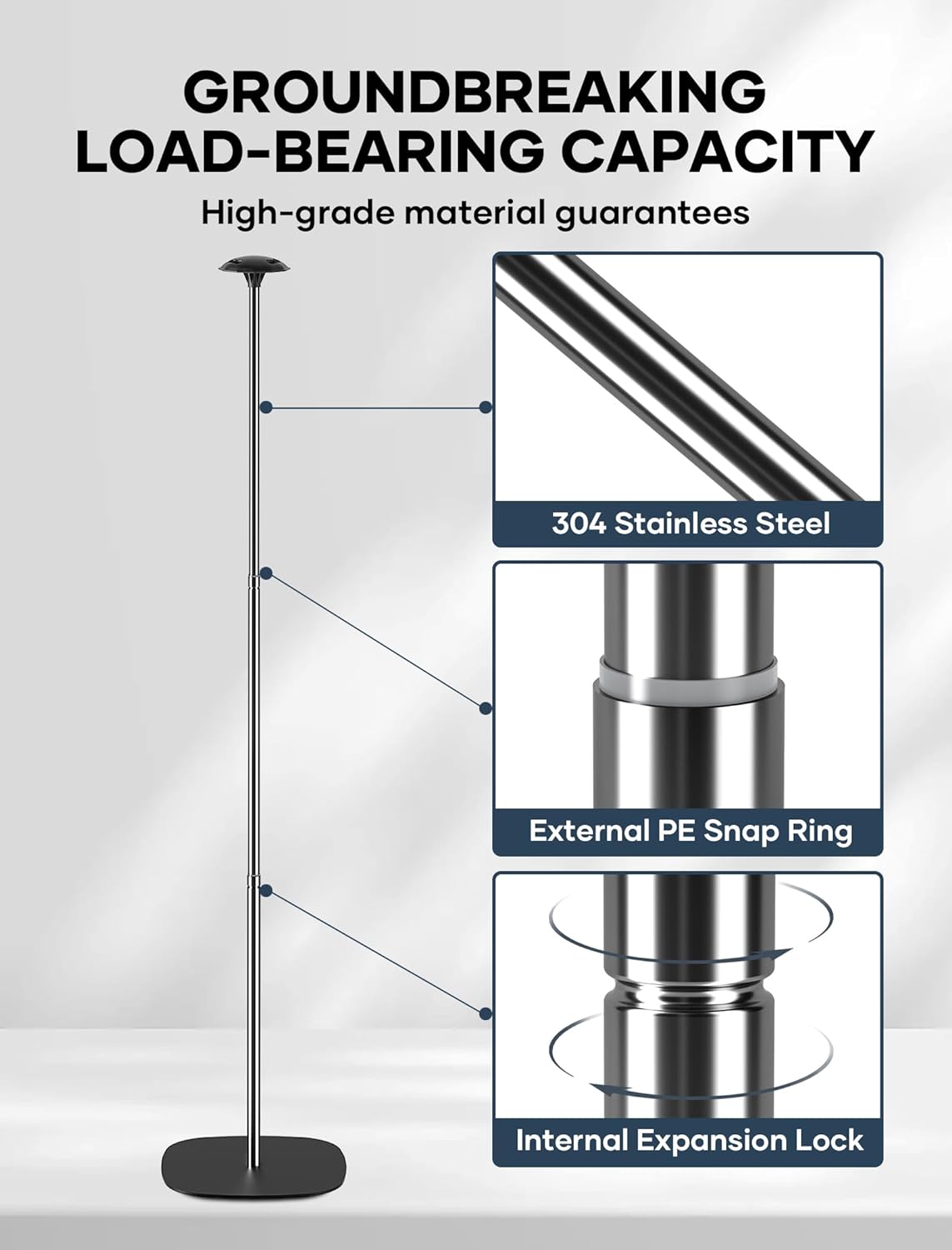 Boat Cover Support Poles 4 PK Support Systems, Height Adjustable 304 Stainless Steel Support Poles with Stable Full-Touchdown Iron Alloy Base for Jon